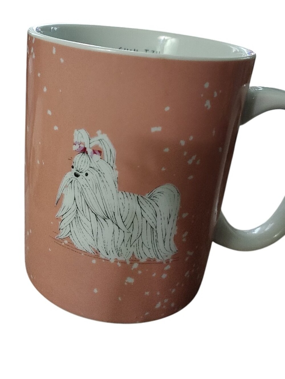 Fringe Studio Peach Dog Mug with White Handle and Pink Bow 12 oz - Picture 2 of 5